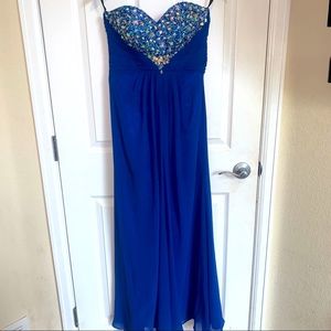 Strapless Long Elegant Dress Blue Fancy